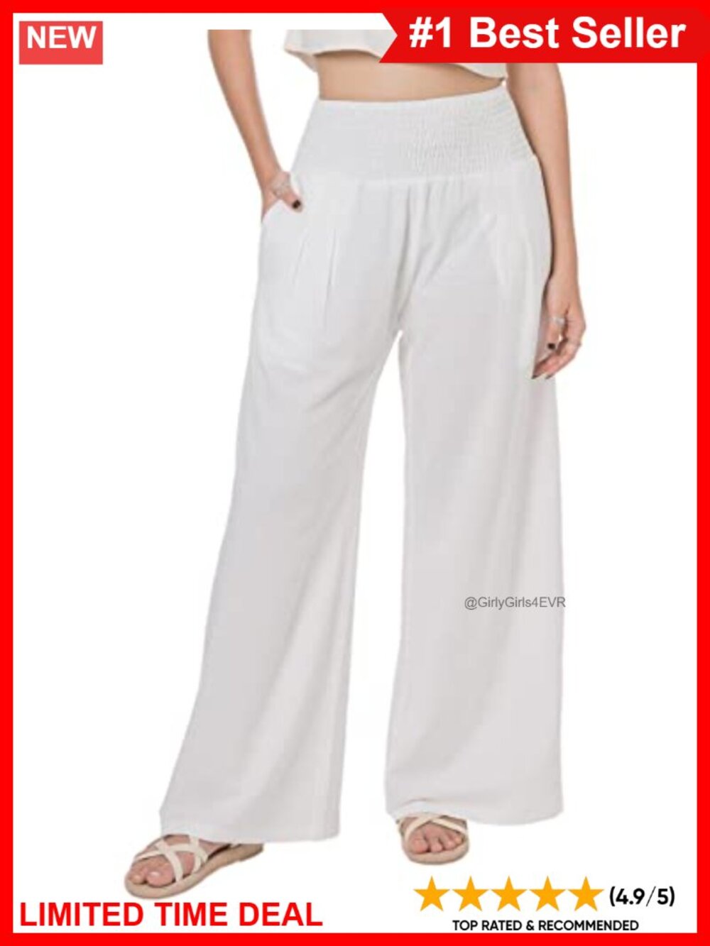 Cotton Linen Palazzo Wide Leg High Waisted Trousers with Pockets